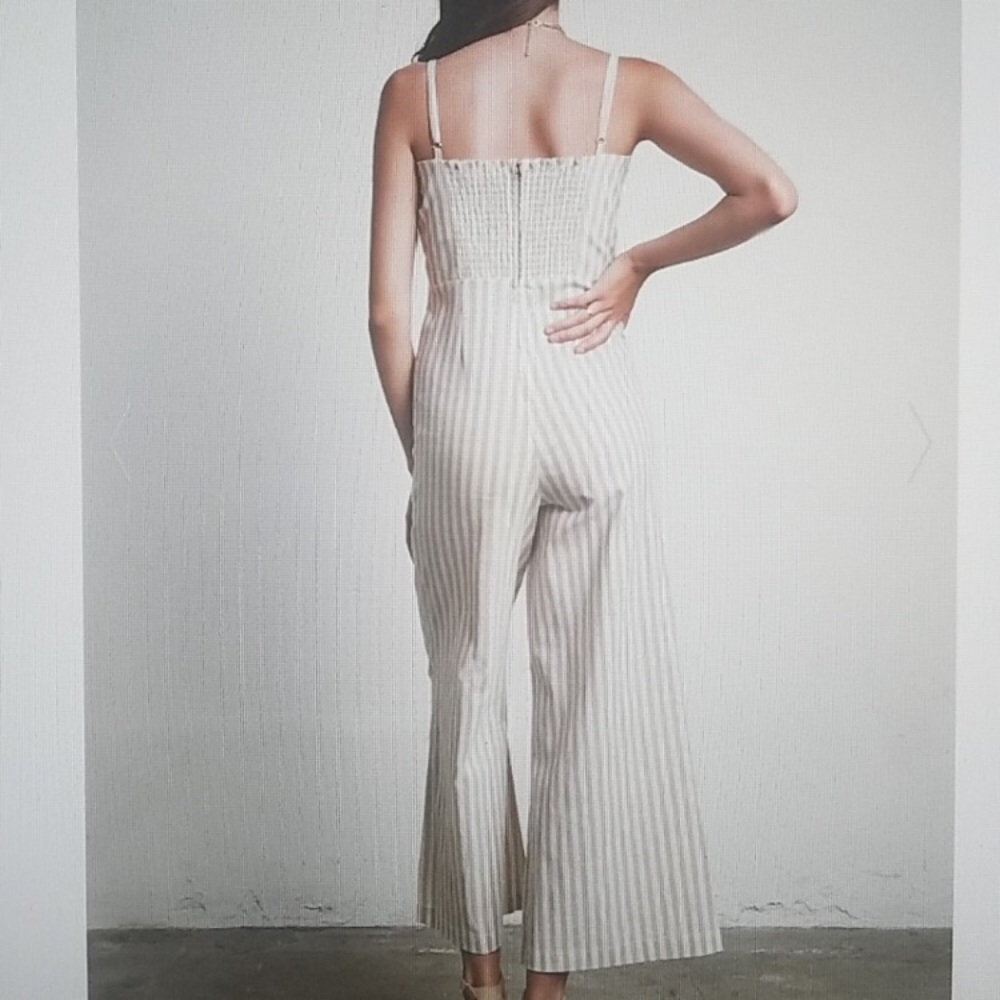 Tan Striped jumpsuit with bow tie - Picture 3 of 7